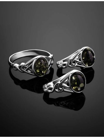 Romantic Silver Ring With Green Amber The Freya, Ring Size: 11 / 20.5, image , picture 5