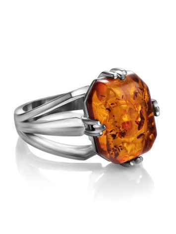 Sterling Silver Ring With Faceted Amber The Jazz, Ring Size: 5.5 / 16, image , picture 4