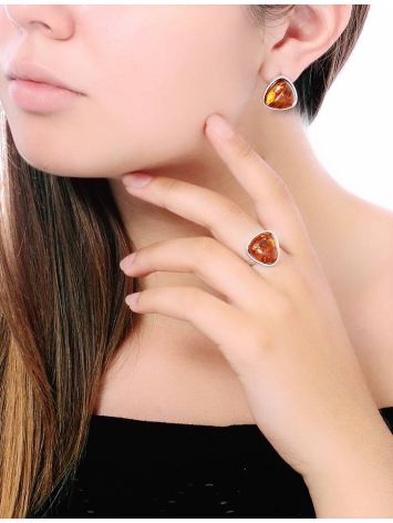 Triangle Silver Ring With Cognac Amber The Astoria, Ring Size: 5.5 / 16, image , picture 2