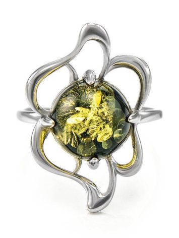 Sterling Silver Ring With Luminous Green Amber The Daisy, Ring Size: 6 / 16.5, image , picture 3