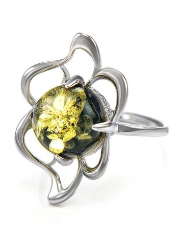 Sterling Silver Ring With Luminous Green Amber The Daisy, Ring Size: 6 / 16.5, image , picture 4