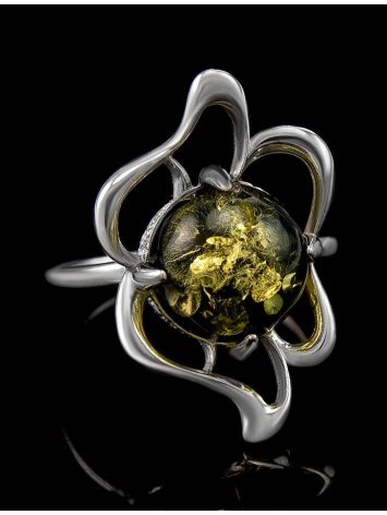 Sterling Silver Ring With Luminous Green Amber The Daisy, Ring Size: 13 / 22, image , picture 2