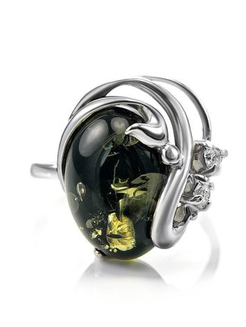 Green Amber Ring In Sterling Silver With Crystals The Swan, Ring Size: 13 / 22, image , picture 4