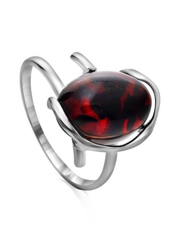 Adjustable Sterling Silver Ring With Cherry Amber The Vivaldi, Ring Size: Adjustable, image 