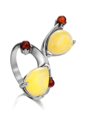 Sterling Silver Ring With Multicolor Amber The Symphony, Ring Size: 6 / 16.5, image 