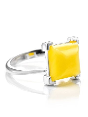 Geometric Amber Ring In Sterling Silver The Athena, Ring Size: 5.5 / 16, image 