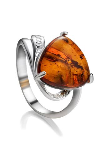 Sterling Silver Ring With Cognac Amber The Acapulco, Ring Size: 11.5 / 21, image 