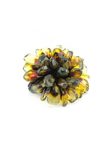 Green Amber Ring The Chrysanthemum, Ring Size: Adjustable, image 