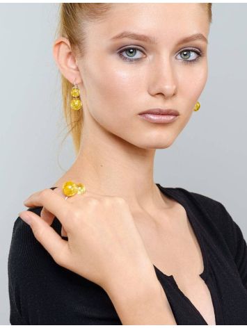 Asymmetric Silver Threader Earrings With Lemon Amber The Paris, image , picture 2