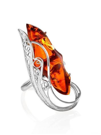 Adjustable Amber Ring In Sterling Silver The Dew, Ring Size: Adjustable, image 