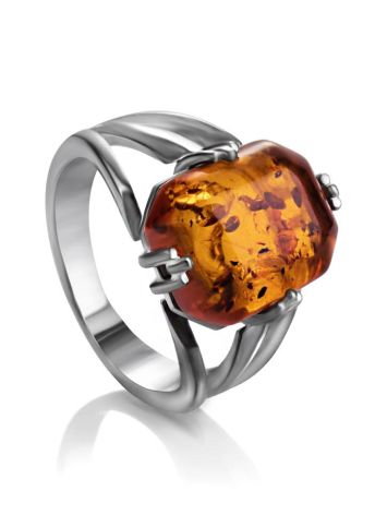 Sterling Silver Ring With Faceted Amber The Jazz, Ring Size: 5.5 / 16, image 