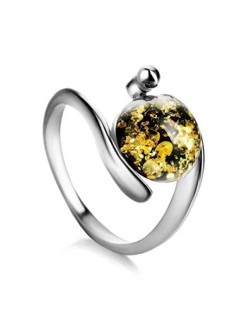 Sterling Silver Ring With Green Amber The Sphere, Ring Size: 9.5 / 19.5, image 