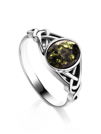 Romantic Silver Ring With Green Amber The Freya, Ring Size: 5 / 15.5, image 