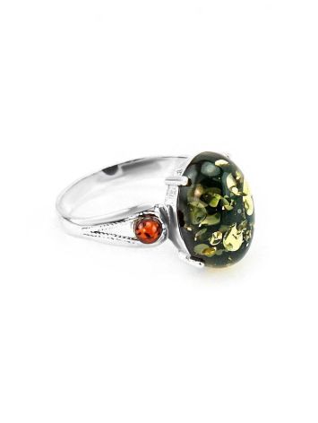 Wonderful Green Amber Ring In Sterling Silver The Prussia, Ring Size: 11.5 / 21, image 