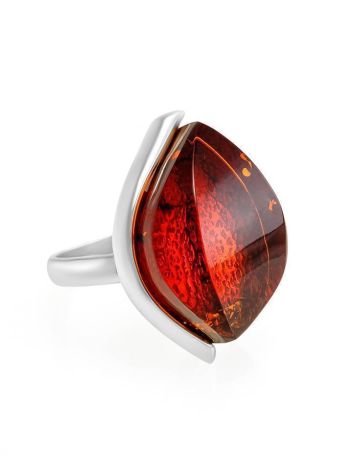 Saturated Cherry Amber Ring In Sterling Silver The Glow, Ring Size: 6.5 / 17, image 