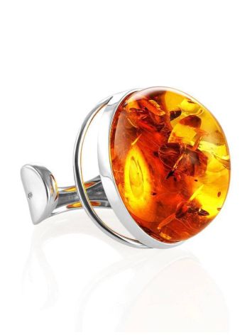Amazing Silver Ring With Cognac Amber The Glow, Ring Size: Adjustable, image 