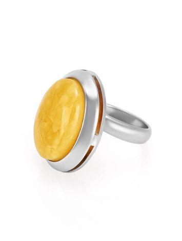 Adjustable Round Silver Ring With Honey Amber The Glow, Ring Size: Adjustable, image , picture 4