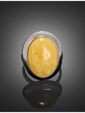 Adjustable Round Silver Ring With Honey Amber The Glow, Ring Size: Adjustable, image , picture 3
