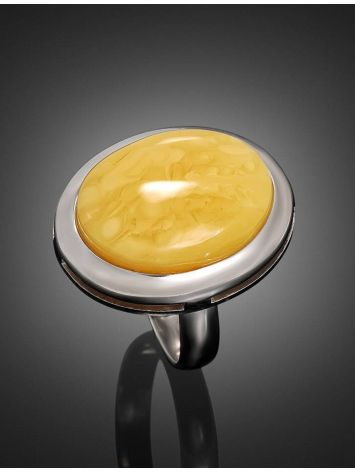 Adjustable Round Silver Ring With Honey Amber The Glow, Ring Size: Adjustable, image , picture 2