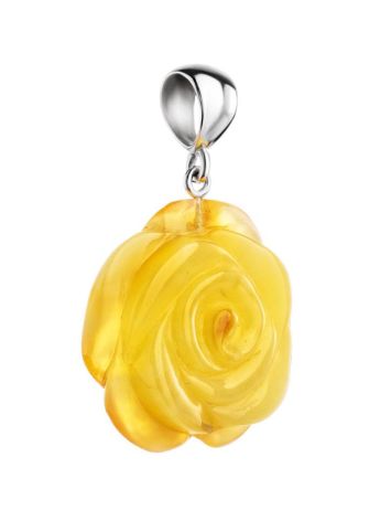 Carved Flower Amber Pendant in Sterling Silver The Rose, image , picture 3