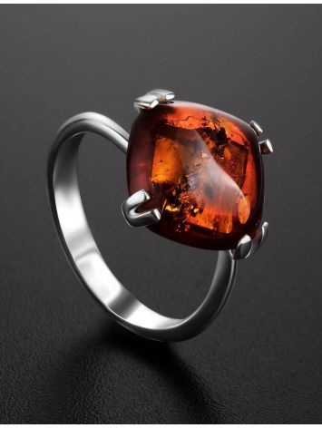 Cognac Amber Ring In Sterling Silver The Byzantium, Ring Size: 5.5 / 16, image , picture 2