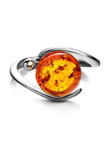 Round Amber Ring In Sterling Silver The Sphere, Ring Size: 11 / 20.5, image , picture 4