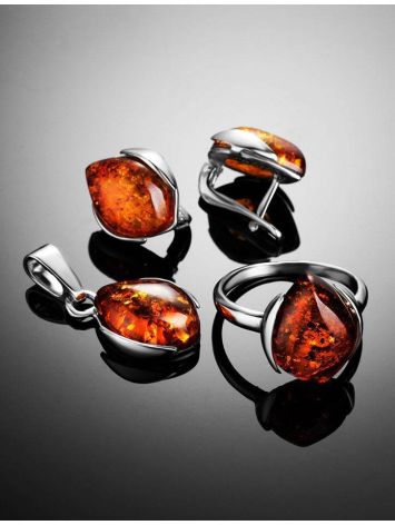 Cognac Amber Ring In Sterling Silver The Cat's Eye, Ring Size: 5.5 / 16, image , picture 5