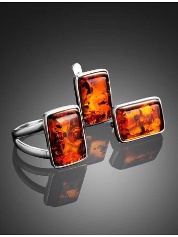 Geometric Silver Ring With Cognac Amber The Copenhagen, Ring Size: 5.5 / 16, image , picture 6