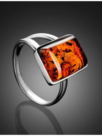 Geometric Silver Ring With Cognac Amber The Copenhagen, Ring Size: 5.5 / 16, image , picture 2