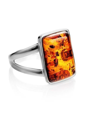 Geometric Silver Ring With Cognac Amber The Copenhagen, Ring Size: 5.5 / 16, image , picture 5