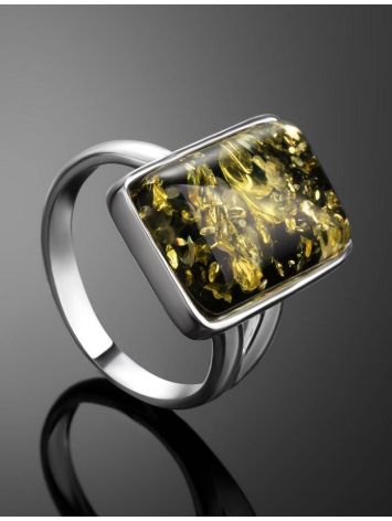 Green Amber Ring In Sterling Silver The Copenhagen, Ring Size: 5.5 / 16, image , picture 2