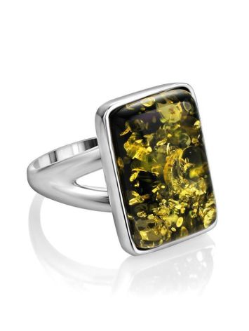 Green Amber Ring In Sterling Silver The Copenhagen, Ring Size: 5.5 / 16, image , picture 5
