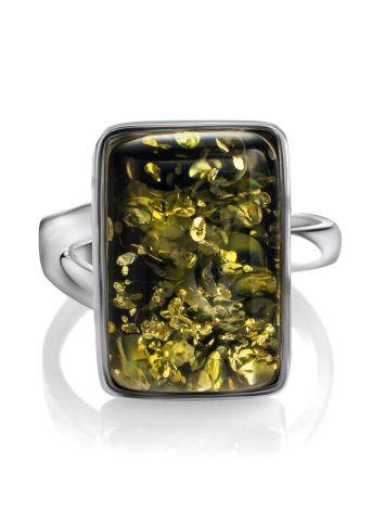 Green Amber Ring In Sterling Silver The Copenhagen, Ring Size: 5.5 / 16, image , picture 4