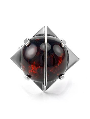 Square Silver Ring With Round Amber Stone The Saturn, Ring Size: Adjustable, image , picture 4