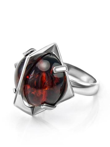 Square Silver Ring With Round Amber Stone The Saturn, Ring Size: Adjustable, image , picture 5