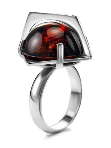 Square Silver Ring With Round Amber Stone The Saturn, Ring Size: Adjustable, image , picture 2