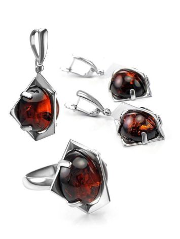 Square Silver Ring With Round Amber Stone The Saturn, Ring Size: Adjustable, image , picture 6