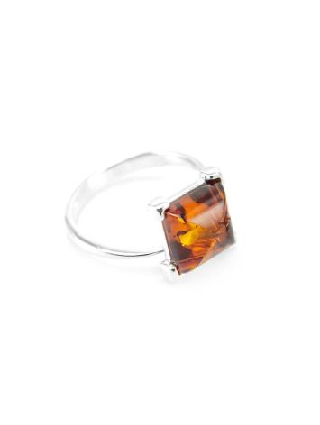 Sterling Silver Ring With Square Amber Stone The Athena, Ring Size: 6.5 / 17, image 