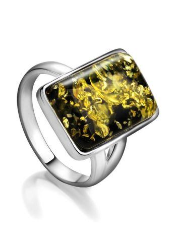 Green Amber Ring In Sterling Silver The Copenhagen, Ring Size: 5.5 / 16, image 