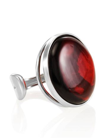 Bright Cherry Amber Ring In Sterling Silver The Glow, Ring Size: Adjustable, image 