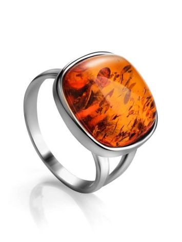 Cognac Amber Ring In Sterling Silver The Copenhagen, Ring Size: 11.5 / 21, image 