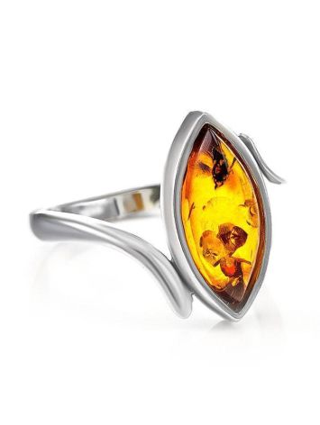 Adorable Sterling Silver Ring With Leaf Cut Amber The Adagio, Ring Size: 11.5 / 21, image 