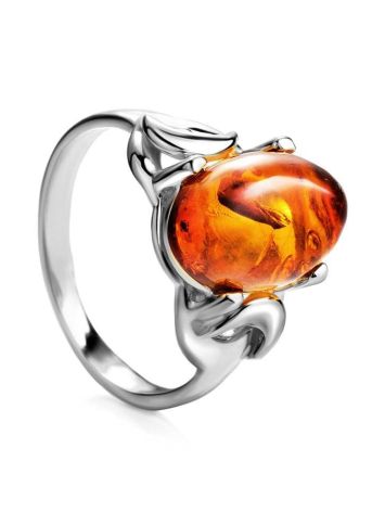 Cognac Amber Ring In Sterling Silver The Prussia, Ring Size: 6.5 / 17, image 