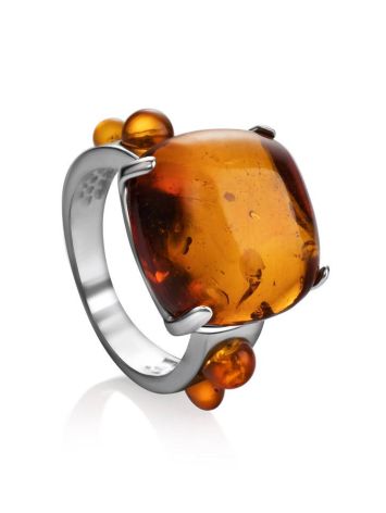 Cognac Amber Ring In Sterling Silver The Prussia, Ring Size: 11 / 20.5, image 