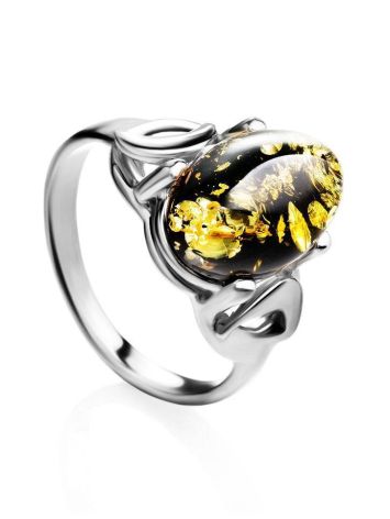 Green Amber Ring In Sterling Silver The Prussia, Ring Size: 6 / 16.5, image 