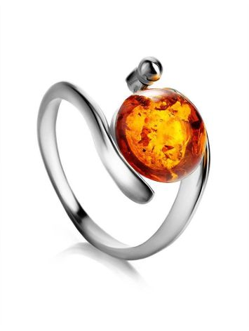 Round Amber Ring In Sterling Silver The Sphere, Ring Size: 7 / 17.5, image 