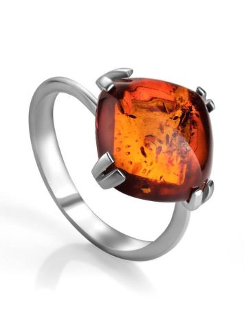 Cognac Amber Ring In Sterling Silver The Byzantium, Ring Size: 5.5 / 16, image 