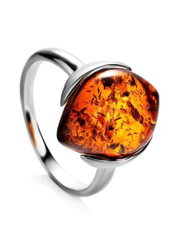Cognac Amber Ring In Sterling Silver The Cat's Eye, Ring Size: 5.5 / 16, image 