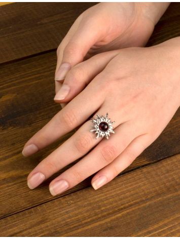 Sun Shaped Amber Ring In Sterling Silver The Helios, Ring Size: 4 / 15, image , picture 3