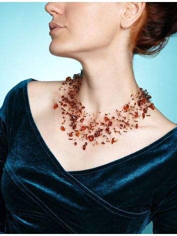 Cherry Amber Necklace With Glass Beads The Fable, image , picture 5